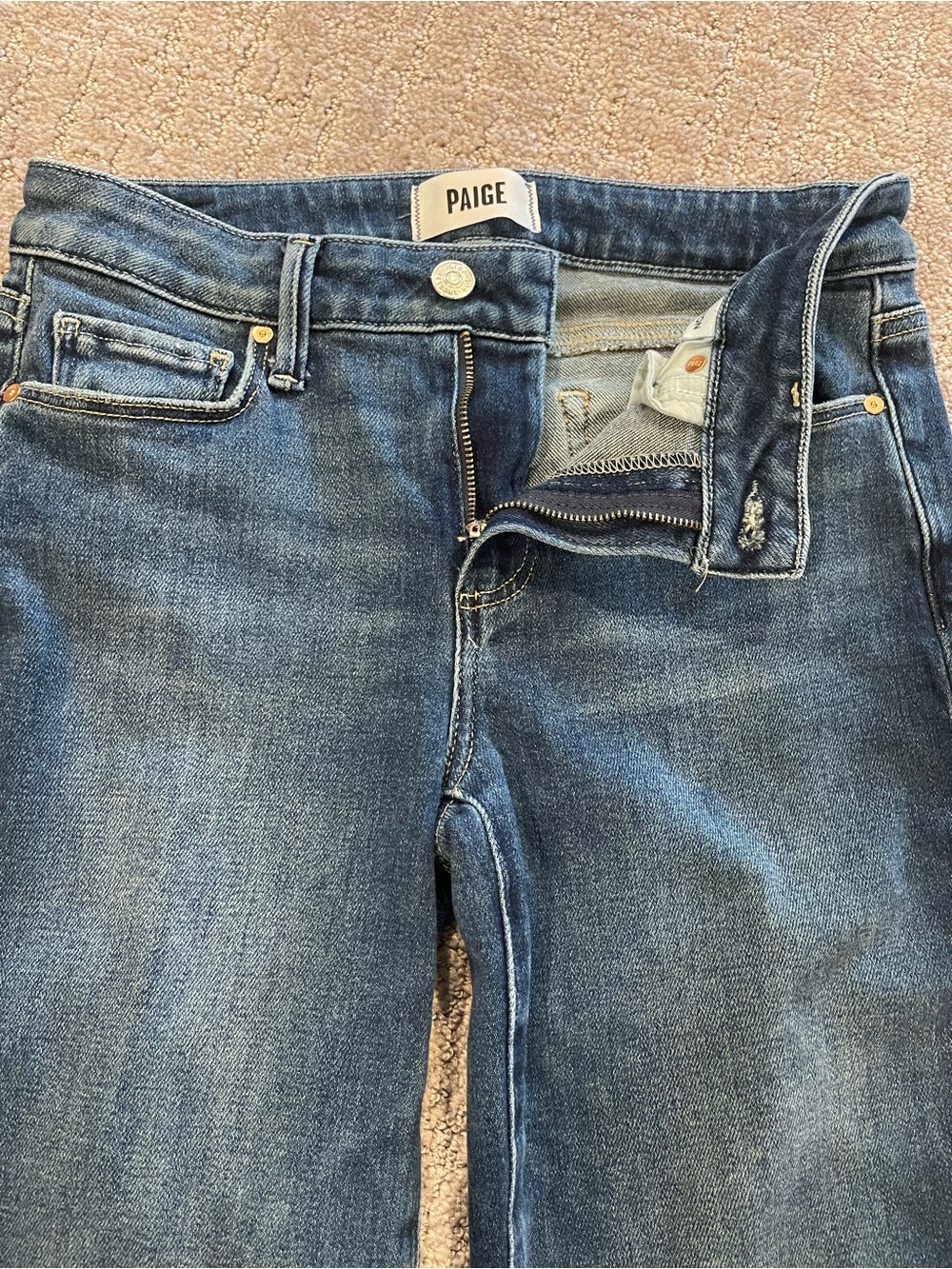 PAIGE Laurel Canyon, Boot Cut, High Rise Jeans, Medium Wash, Raw Hem, Size 27 - Picture 11 of 13
